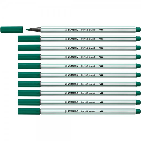 Premium-Filzstift mit Pinselspitze für variable Strichstärken - STABILO Pen 68 brush - 10er Pack - blaugrün