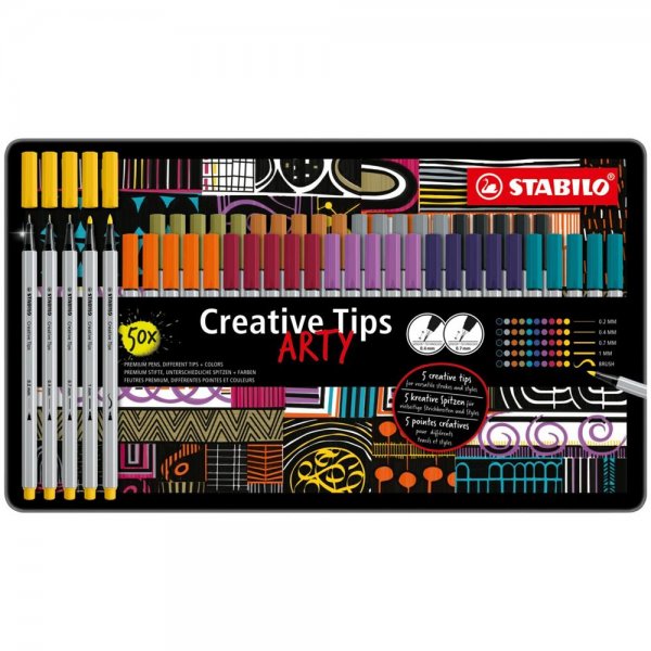 Multi-Liner-Set - STABILO Creative Tips - ARTY - 50er Metalletui - URBAN - 10 verschiedene Farben