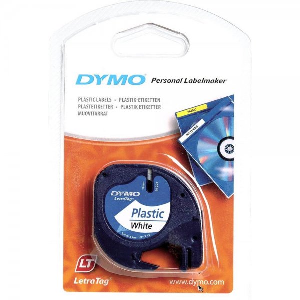 Dymo Etikettenband LetraTag-Etikettiergeräte, Kunststoff, 12 mm, 4-Meter-Rolle schwarz auf weiß
