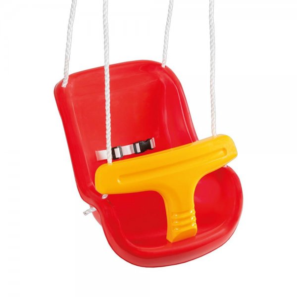 Idena Babyschaukel aus Kunststoff in gelb-rot mit verstellbaren Halteseilen und Stahlringen
