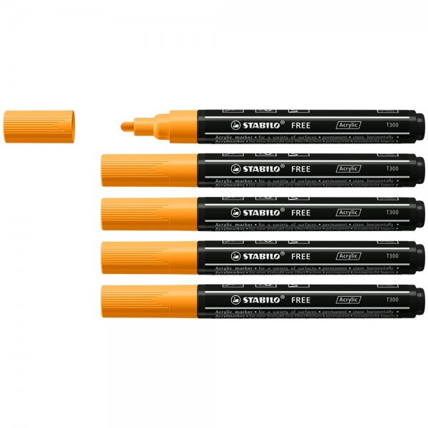 Acrylmarker - STABILO FREE Acrylic - T300 Rundspitze 2-3mm - 5er Pack - orange