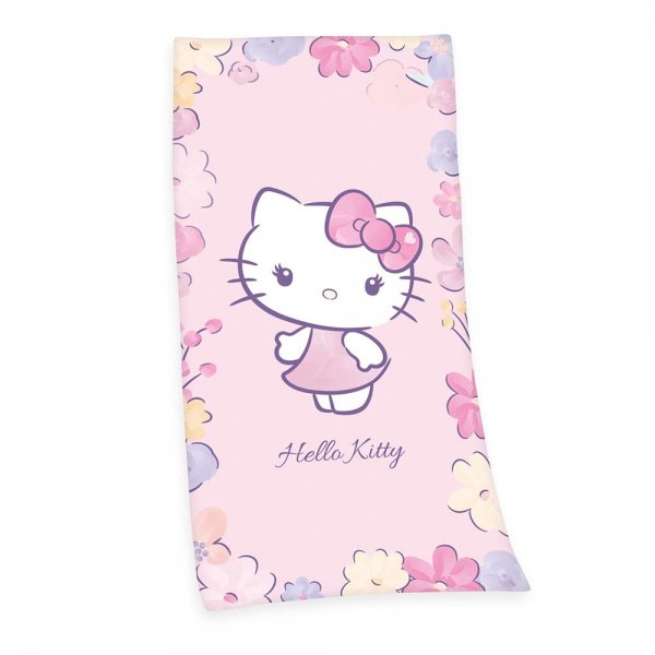 Herding Hello Kitty Velourstuch 75x150 cm Badetuch Strandtuch Baumwolle Handtuch rosa Mädchen