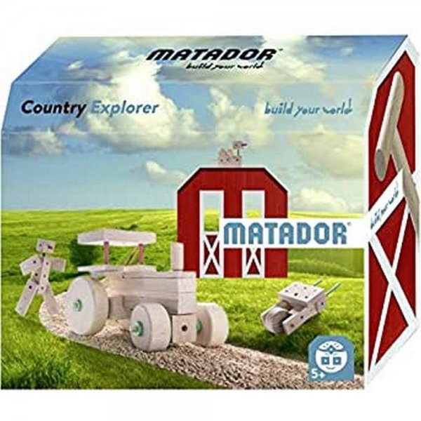 Matador Explorer Country Baukasten 42 Teile mit Holzstäbchen Bauklötze Traktor Schubkarre ab 5 Jahre