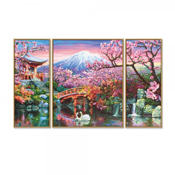 Schipper Malen nach Zahlen Kirschblüte in Japan 80 x 50 cm Triptychon Bilder malen für Erwachsene