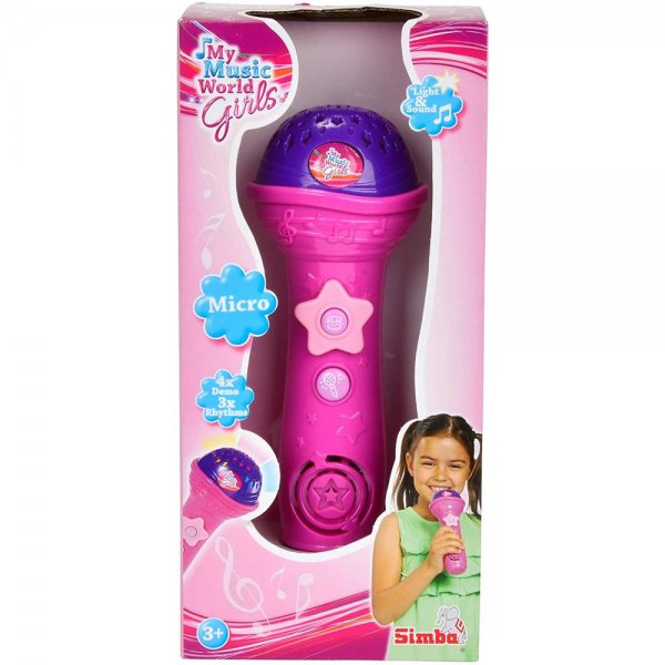 Simba My Music World Girls Shining Mikro 20 cm Mikrofon Pink Licht Sound Spielzeugmikrofon