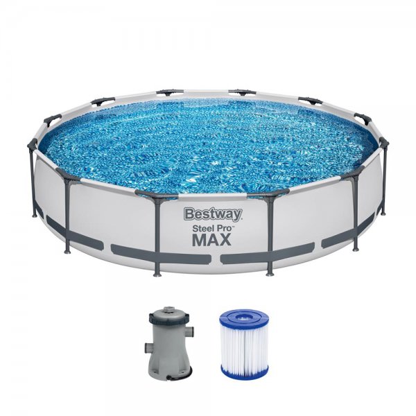 Bestway Steel Pro MAX™ Frame Pool Set mit Filterpumpe 366 x 76 cm lichtgrau rund