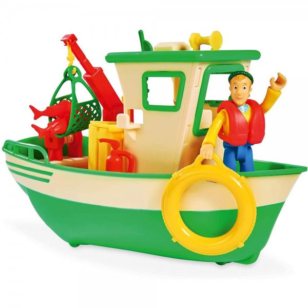 Simba Feuerwehrmann Sam Charlies Fischerboot mit Charlie Figur Spielfigur Kran Seilwinde 19cm
