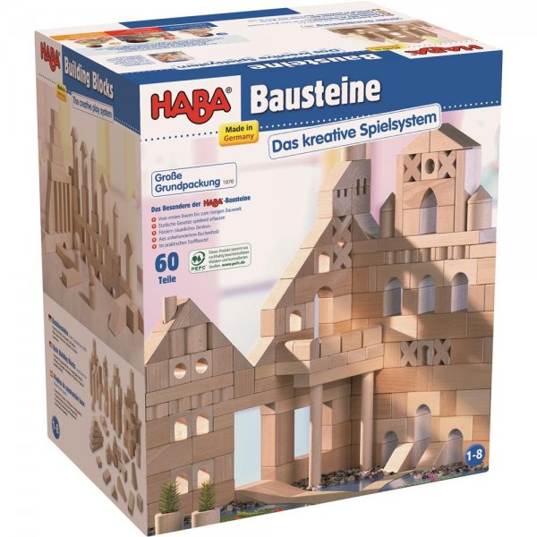 HABA 1070 - Holz Bausteine Bauklötze große Grundpackung Buche Burg Bauen Natur