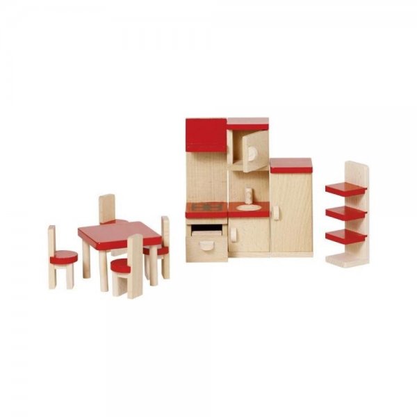 Goki Puppenmöbel Küche Puppenmöbelset basic Holzspielzeug Rollenspielzeug