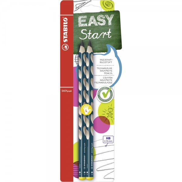 Ergonomischer Dreikant-Bleistift für Linkshänder - STABILO EASYgraph in petrol - 2er Pack - Härtegrad HB