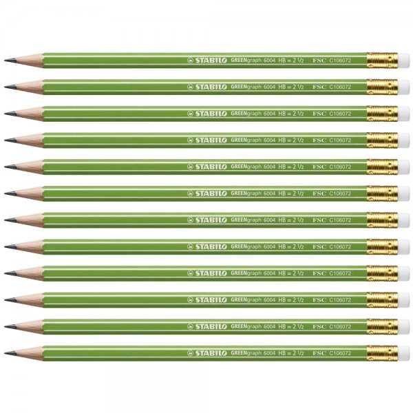 Umweltfreundlicher Bleistift mit Radierer - STABILO GREENgraph - Härtegrad HB - 12er Pack