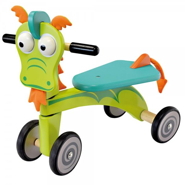 Bartl Rutscher Drache aus Holz grün orange blau Baby-Rutscherfahrzeug fördert Motorik