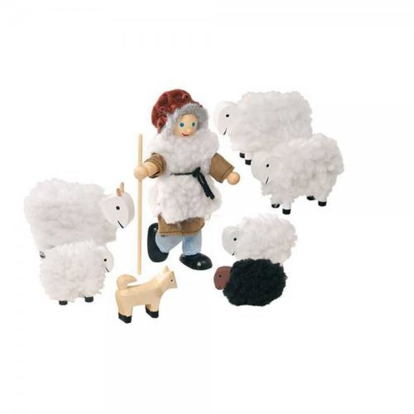 Toys pure Biegepuppen Schäfer mit Herde 1er Set, aus Holz und Wolle gefertigt