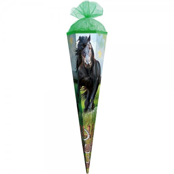 Roth Schultüte Pferd 50cm eckig mit Tüllverschluss Grün Zuckertüte für Schulanfang