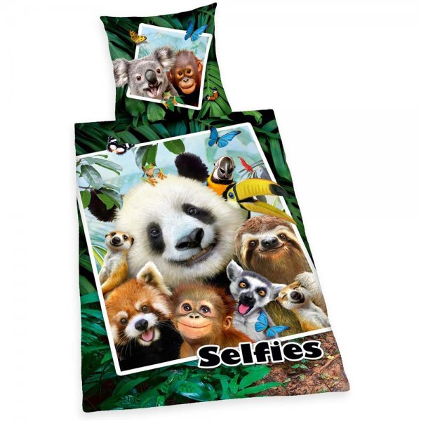 Herding Selfies Jungle Bettwäsche 80x80+135x200 cm Tiere Bettbezug Kissenbezug Baumwolle