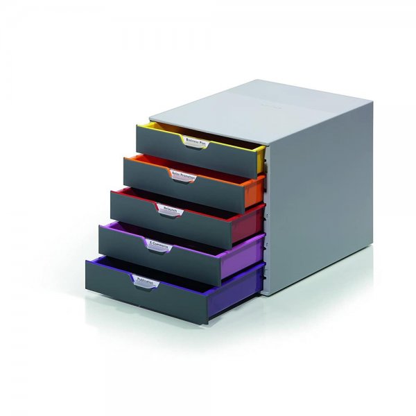 Durable 760527 Schubladenbox A4 (Varicolor) 5 Fächer (mit Etiketten zur Beschriftung) mehrfarbig