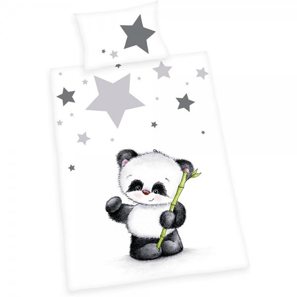 Herding Panda Baby Bettwäsche 100x135 Bettbezug 40x60 Kissenbezug Baumwolle Renforcé grau Sterne
