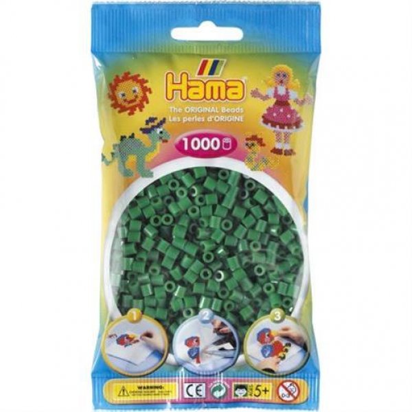 Hama 207-10 - Perlen 1000 Stück, grün Basteln Kreativität Bügelplatte Stiftplatte Mädchen Jungen
