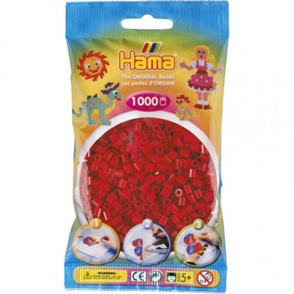 Hama 207-22 - Perlen, 1000 Stück, mittelrot Bügelperlen Bügelplatte Stiftplatte rot basteln