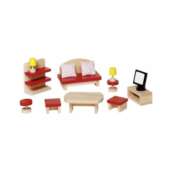 Goki Puppenmöbel Wohnzimmer Puppenmöbelset basic Holzspielzeug Rollenspielzeug