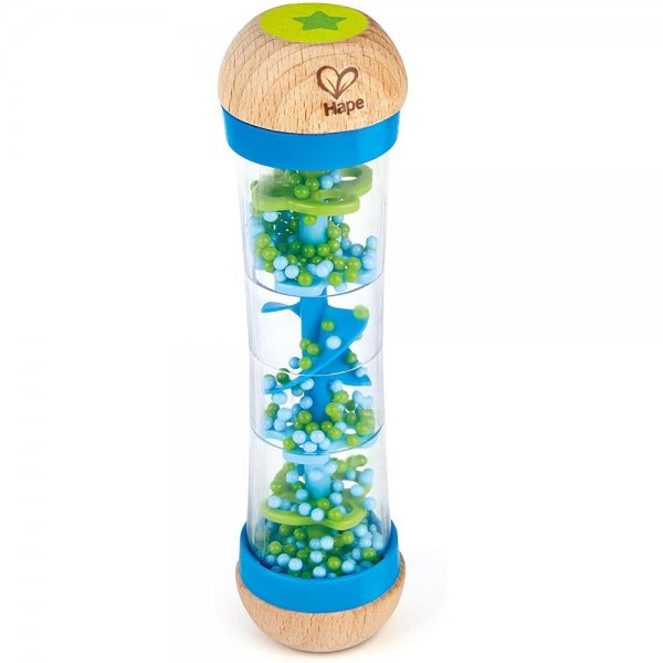 Hape E0328 Blauer Regenmacher Babyspielzeug Rassel Geräusche Musikspielzeug ab 0 Monate
