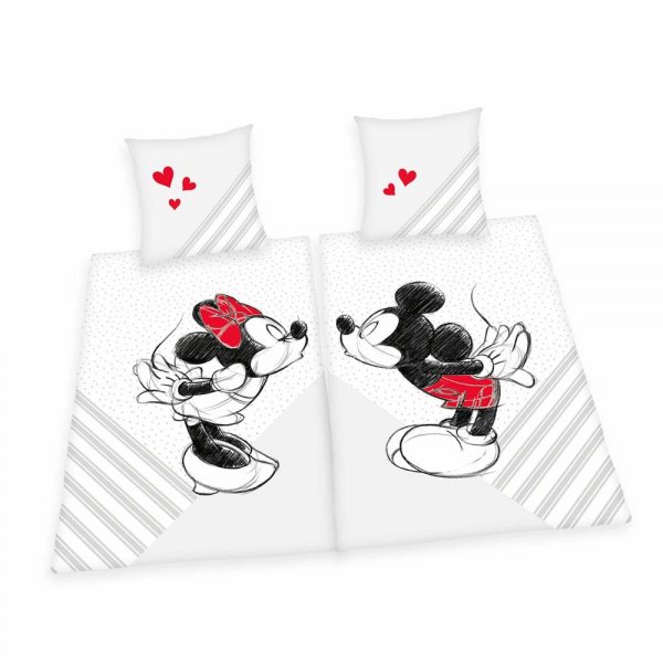 Herding Mickey & Minnie Partnerbettwäsche Doppelpack 80x80+135x200 cm Disney Bettbezug