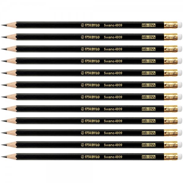 Bleistift mit Radierer - STABILO Swano in schwarz - 12er Pack - Härtegrad HB