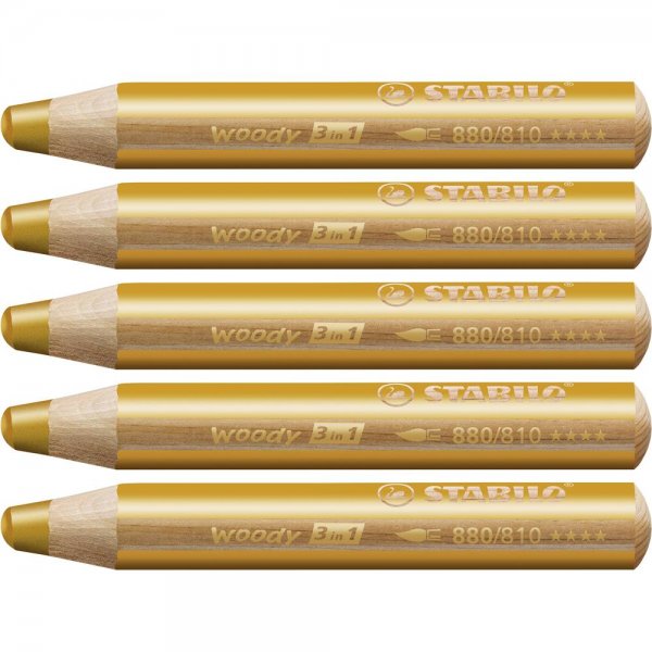 Buntstift, Wasserfarbe & Wachsmalkreide - STABILO woody 3 in 1 - 5er Pack - gold