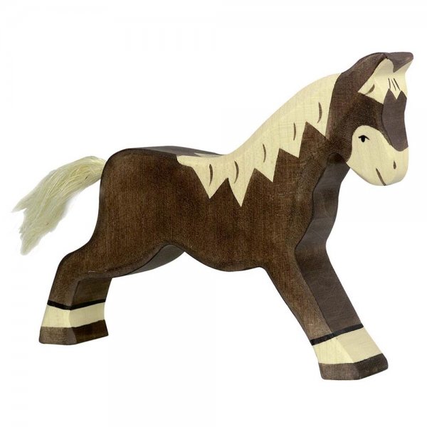 Pferd, laufend, dunkelbraun, ca. 16 x 2,8 x 13,5 cm, Holzfigur, Holzspielzeug
