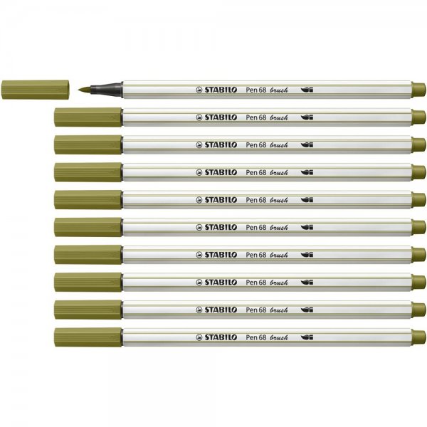 Premium-Filzstift mit Pinselspitze für variable Strichstärken - STABILO Pen 68 brush - 10er Pack - schlammgrün