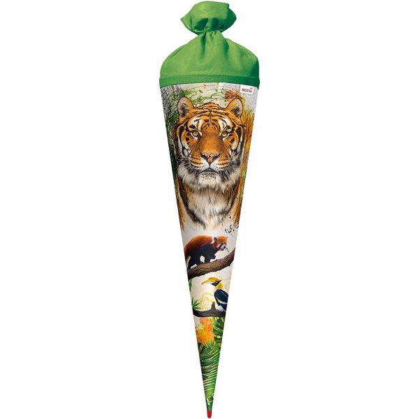 Roth Schultüte Tiger 70cm rund mit Filzverschluss Grün Zuckertüte für Schulanfang