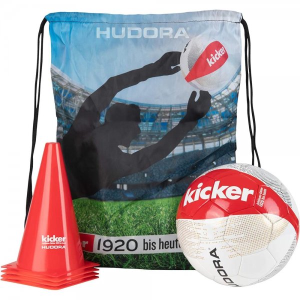 HUDORA Fußball-Set mit Fussball Ballnadel Transporttasche und 4x Trainingshütchen