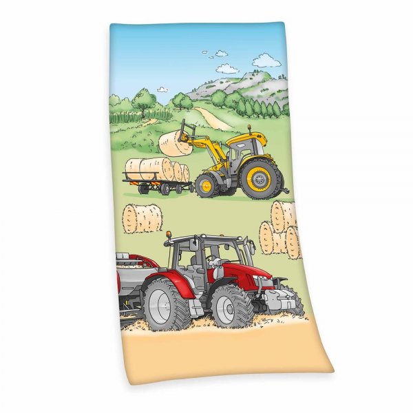 Herding Traktor Velourstuch 75x150 cm Baumwolle Badetuch Trocknergeeignet Farmer Design saugstark