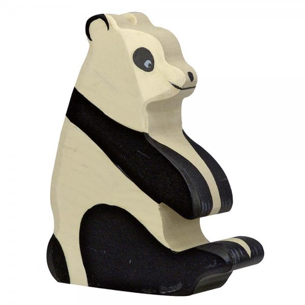 Pandabär, sitzend, ca. 10 x 2,8 x 12,5 cm, Spielzeug, Holzfigur, Holzspielzeug
