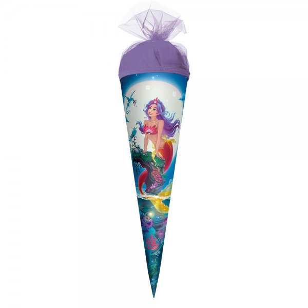 Roth Schultüte Magische Meerjungfrau, 50cm, rund, mit lilafarbigem Tüllverschluss, große Zuckertüte