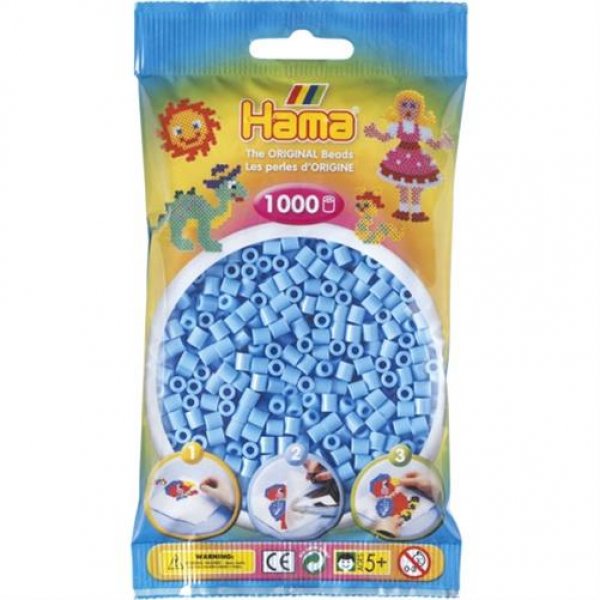 Hama 207-46 - Perlen, 1000 Stück, pastell blau Bügelperlen Jungen Mädchen Bügelplatte Stiftplatte