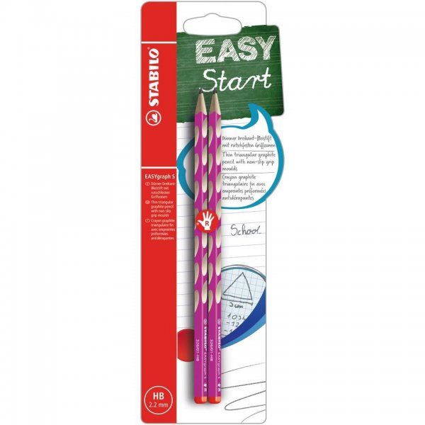 Härtegrad HB 2er Pack Schmaler Dreikant-Bleistift für Linkshänder STABILO EASYgraph S in pink 
