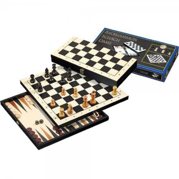 Philos & Co.KG Reise-Schach-Backgammon-Dame Brettspiele Schach Dame Kasette Holz