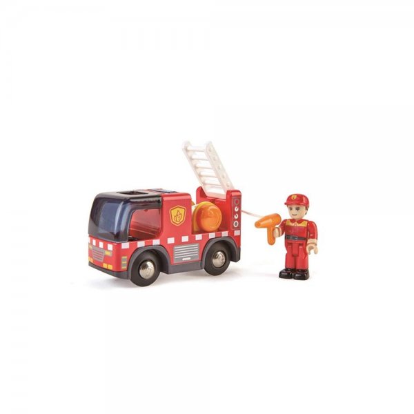Hape Feuerwehrauto mit Sirene Spielfigur Fahrzeug Eisenbahn rot Holz Feuerwehr Spielzeug Kinder