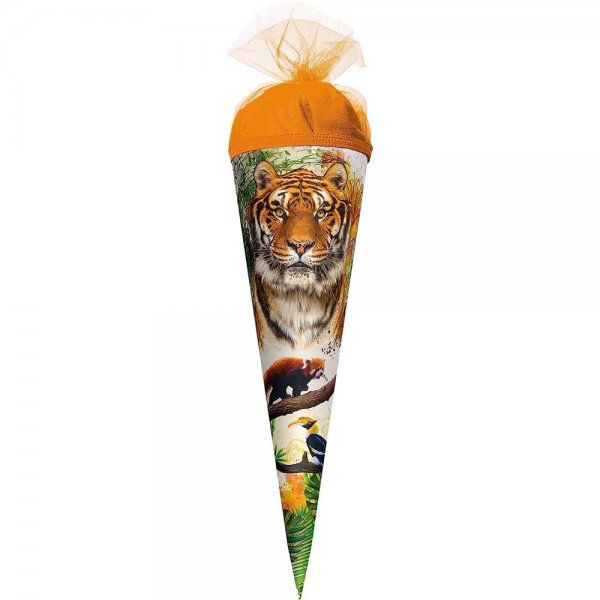 Roth Schultüte Tiger 35cm rund mit Tüllverschluss Orange Zuckertüte für Schulanfang