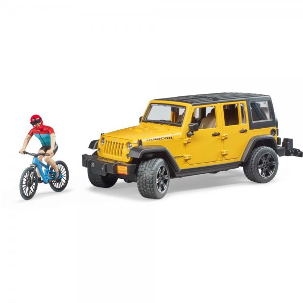 Bruder 02543 - Jeep Wrangler Rubicon Unlimited mit 1 Mountainbike und Radfahrer Auto Jungs Spielzeug