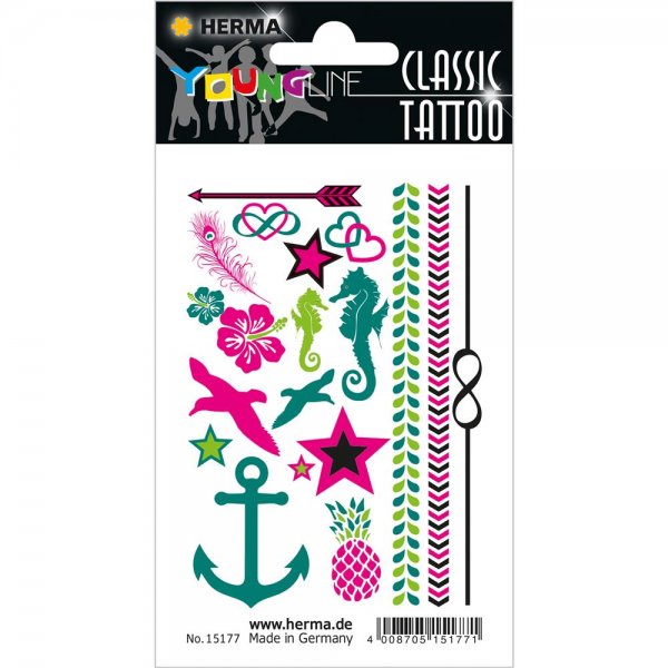 HERMA 15177 CLASSIC Tattoo Colour Summerfeeling Klebetattoos Body-Sticker ablösbar
