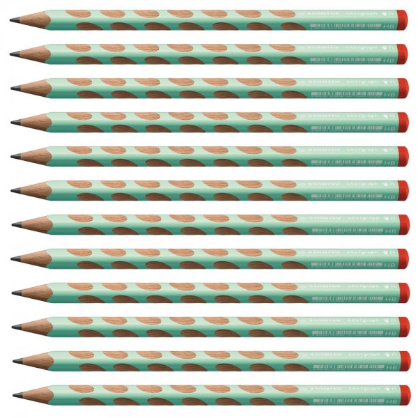 Ergonomischer Dreikant-Bleistift für Rechtshänder - STABILO EASYgraph in pastellgrün - 12er Pack - Härtegrad HB