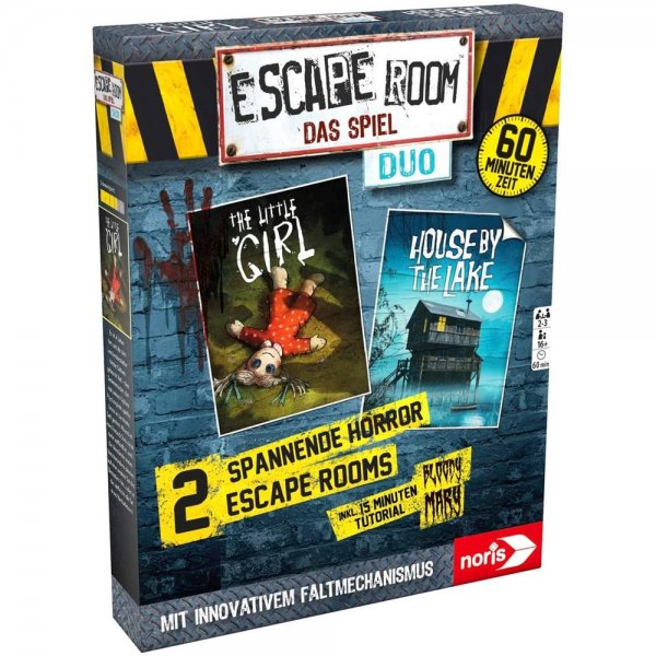 Noris Escape Room Duo Horror Familien und Gesellschaftsspiel für Erwachsene inkl. 2 Promo Fall mit neuartigem Falt-Mechanismus ab 16 Jahren
