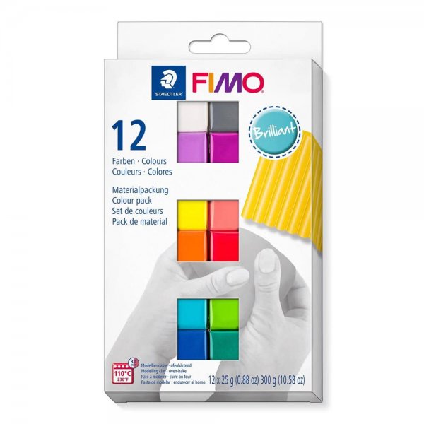 Staedtler FIMO soft "Brilliant Colours" mit 12 Halbblöcken à 25 g Modelliermasse ofenhärtend Knete