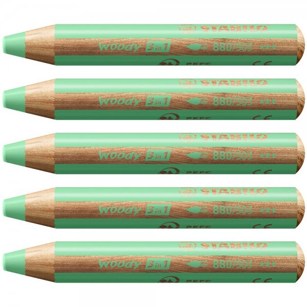 Buntstift, Wasserfarbe & Wachsmalkreide - STABILO woody 3 in 1 - 5er Pack - pastellgrün