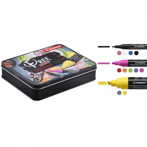 Acrylmarker - STABILO FREE Acrylic Starter Set - 11er Pack - 4x T100, 5x T300, 2x T800C - in 11 verschiedenen Farben