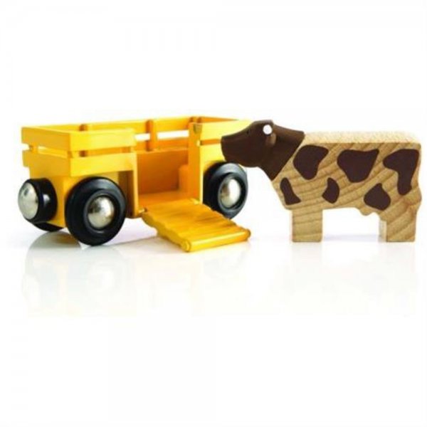 Brio 33406 - Tierwagen mit Kuh, Tierwagon, Holzeisenbahn, Spielzeug, NEU