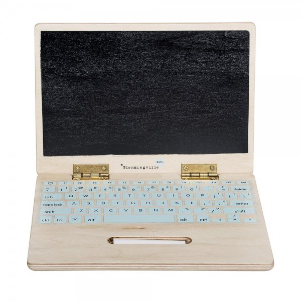 Bloomingville Spielcomputer Laptop aus Holz mit Kreidetafel und Kreide Holzspielzeug