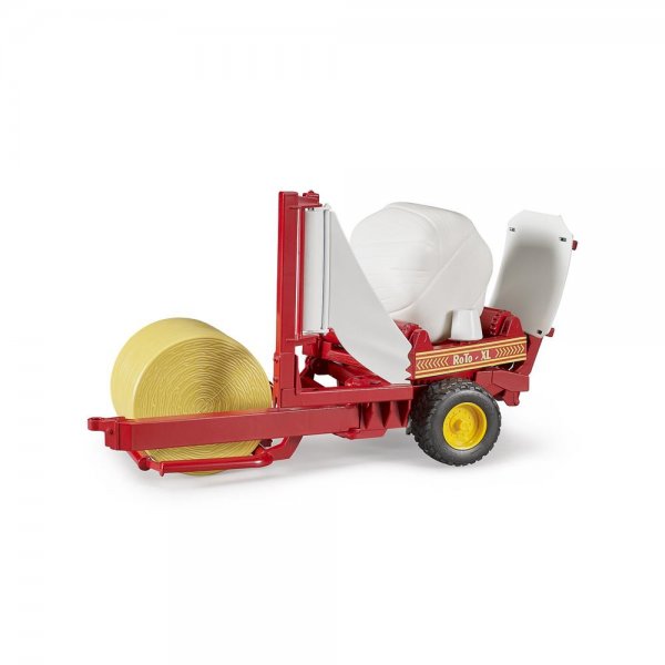 Bruder 02122 - Ballenwickler mit ockerbraunem und weissen Rundballen Traktor Spielzeug Landwirtschaft